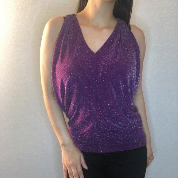 GUESS purple & silver sparkly v-neck top - Picture 1 of 3